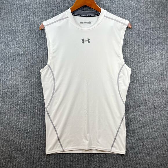 Under Armour Compression Tank Men's Large White Workout Activewear Gym - Picture 1 of 9
